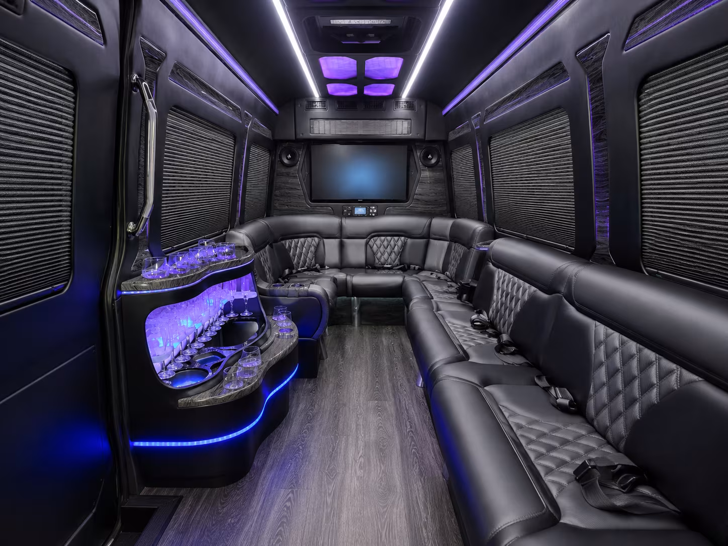 augusta 40 passenger party bus interior