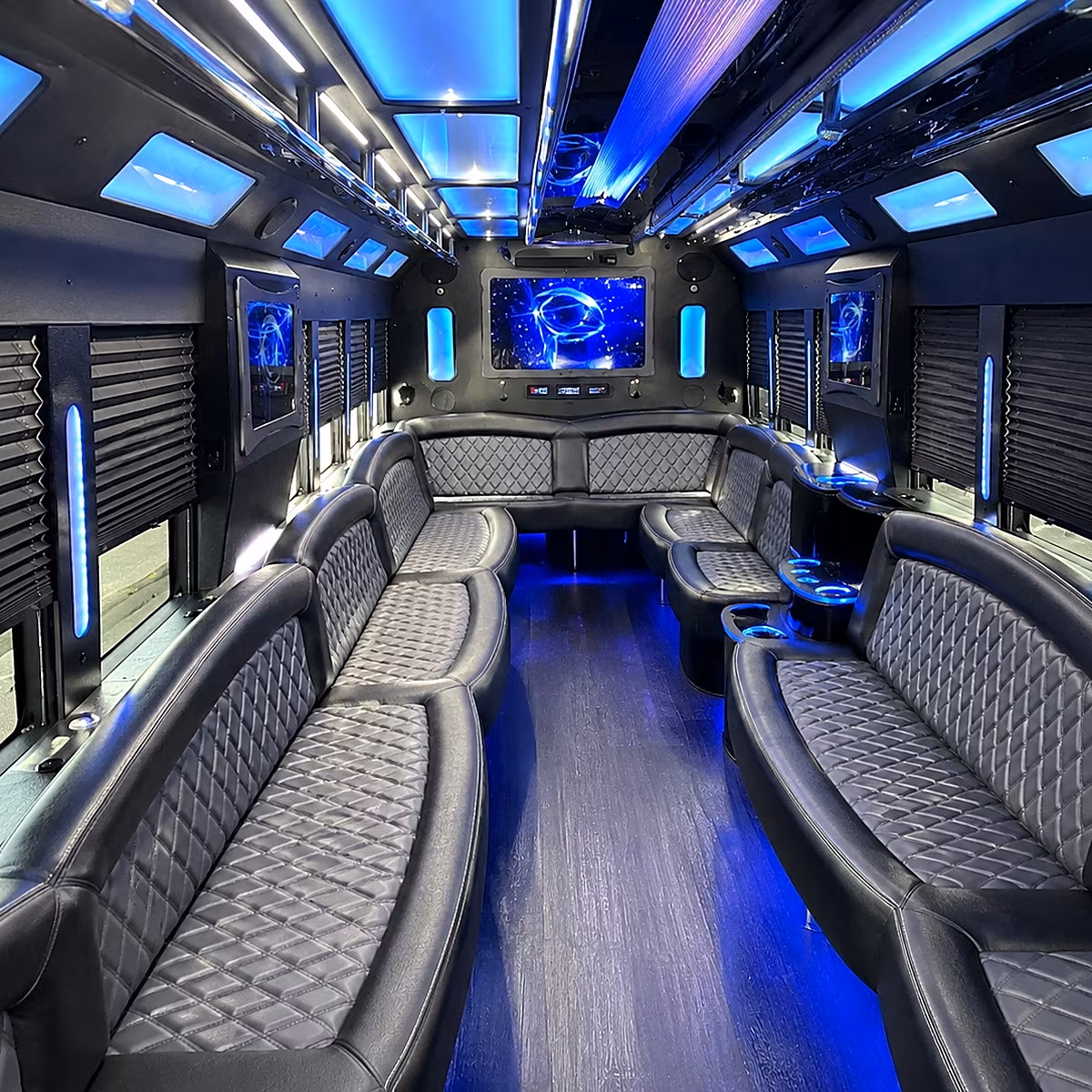 augusta 50 passenger party bus interior